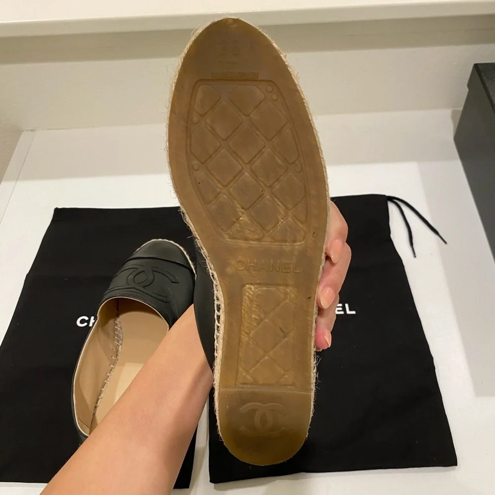 Chanel Black Leather Espadrilles 36 6 - Picture 7 of 8